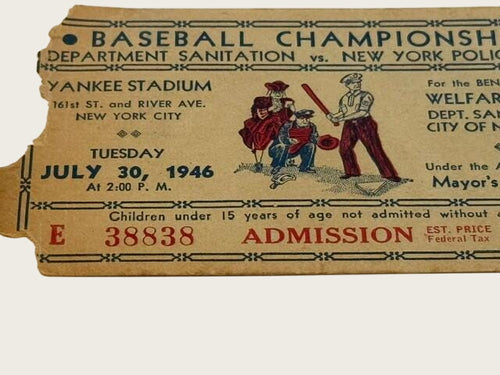 1946 Yankee Stadium NYPD vs Sanitation Baseball Championship Ticket