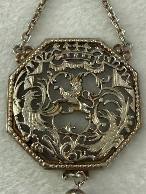 Vintage Lisner Lion Phoenix Heraldic Medallion Tassel Necklace