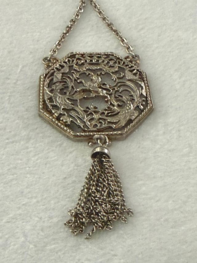 Vintage Lisner Lion Phoenix Heraldic Medallion Tassel Necklace