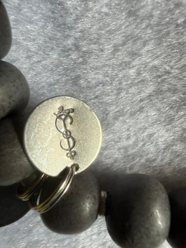 Saint Laurent YSL Bead Bracelet  Monogram Charm, Namaste Pendant, Stretch Cord