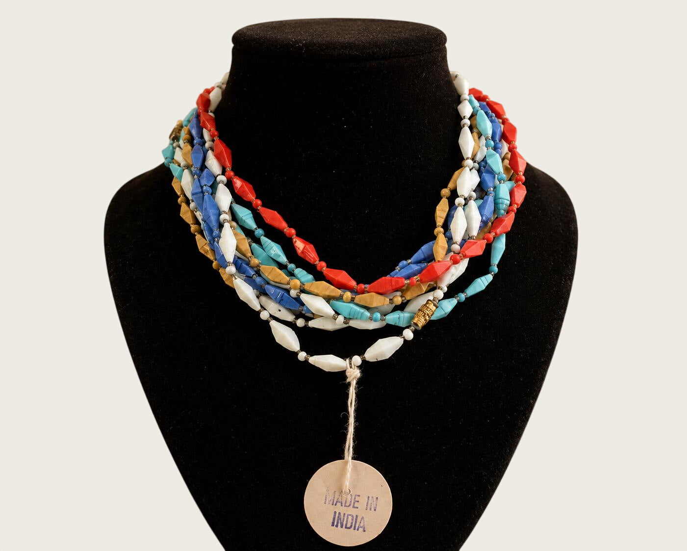 Set of 12 Vintage 1960s India Glass Bead Necklaces Multicolor Original Tag