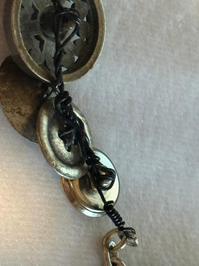 OOAK Handmade Vintage Repurposed Button Statement Necklace Mixed Metal Assemblage 21 Inch