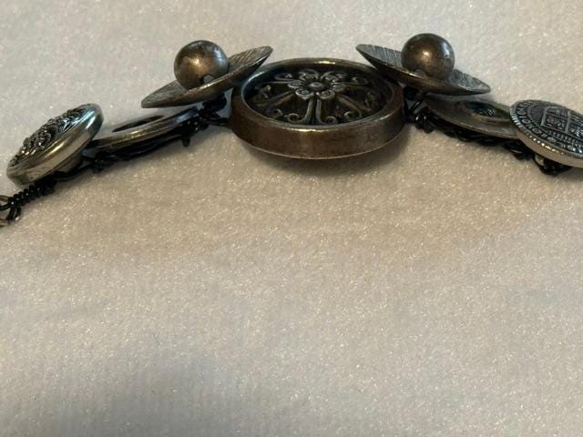 OOAK Handmade Vintage Repurposed Button Statement Necklace Mixed Metal Assemblage 21 Inch
