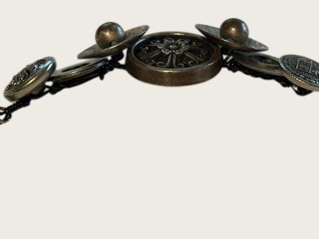 OOAK Handmade Vintage Repurposed Button Statement Necklace Mixed Metal Assemblage 21 Inch