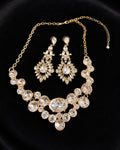 Vintage SHB Gold Tone Rhinestone Bib Necklace and Chandelier Earrings Set