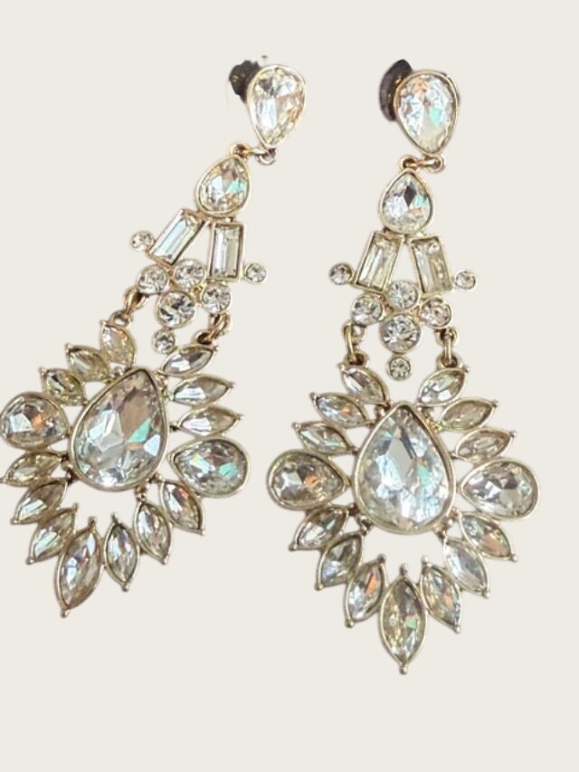 Vintage SHB Gold Tone Rhinestone Bib Necklace and Chandelier Earrings Set