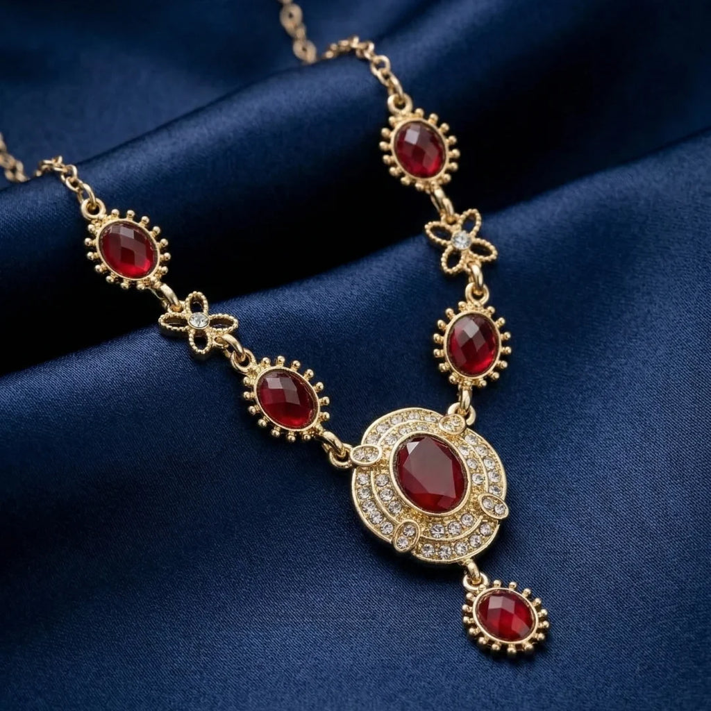 Sol Oval Stone Crystal Drop Necklace 16" + 3" Extender