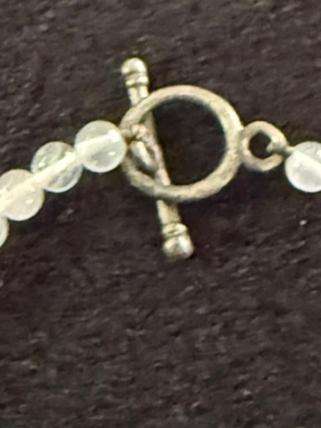 Opalite Glass Bead 15" Choker Necklace Silver Tone Flower Pendant Toggle