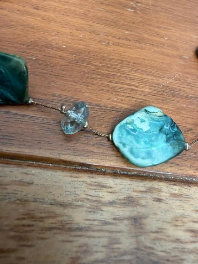 Black Lip Mother of Pearl Shell Glass Bead Long Station Necklace Boho