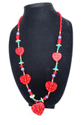 Vintage 1990s Hand Painted Wood Red Heart Bead Necklace Folk Art 30 Inch