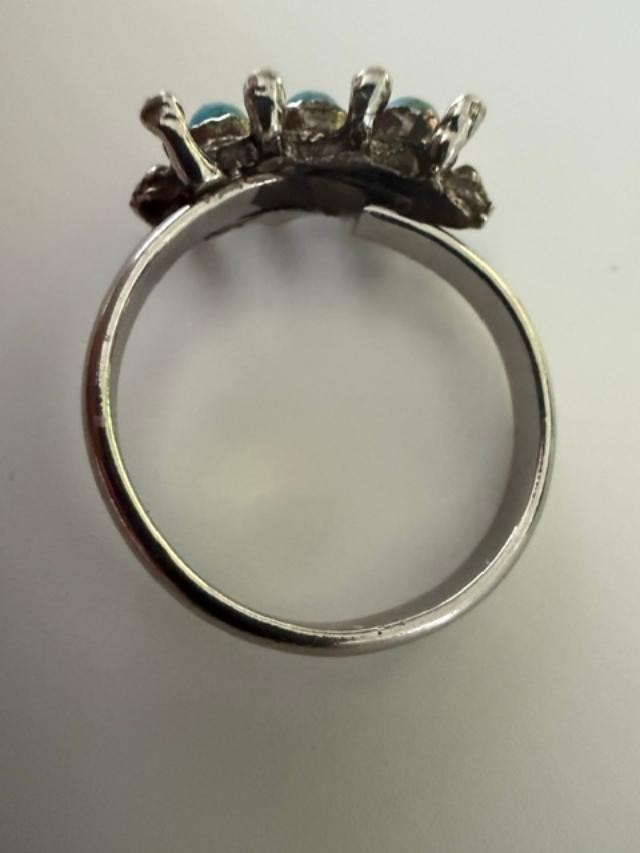 Turquoise Blue 3 Stone Cluster Adjustable Ring Silver Tone Size 7 Boho