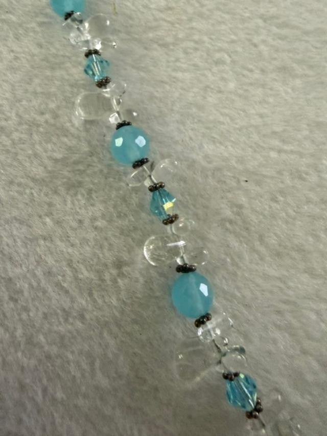 Handmade Aqua Glass Teardrop Pendant Necklace Clear Glass Crystal Beads 17"