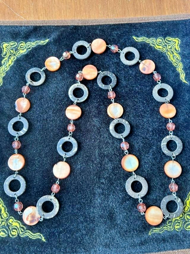 Amber Brown Black Acrylic Ring Bead Long Slipover Statement Necklace 36"