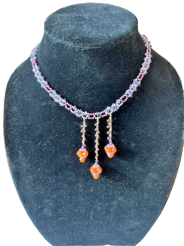 Erickson Beamon Orange Purple Beaded Choker Necklace 16" Signed