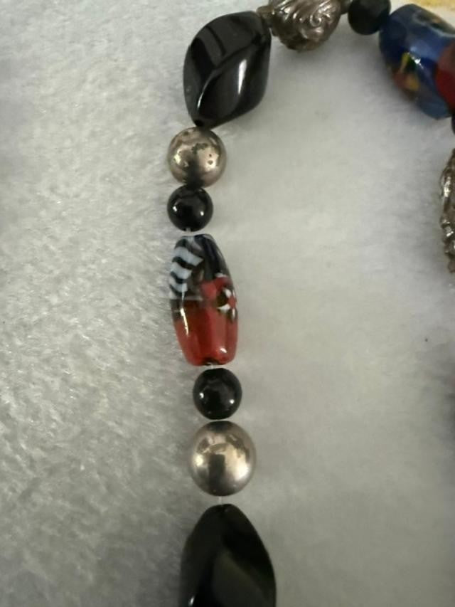 34" Artisan Lampwork Glass Bead Necklace Boho Multicolor Statement