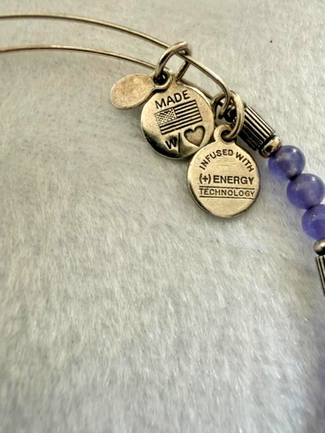 Alex and Ani Blue Beaded Adjustable Wire Bangle Bracelet Made in USA