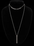 Nine West Silver Tone Long Bar Pendant Necklace 25" Open Minimalist Layered Look