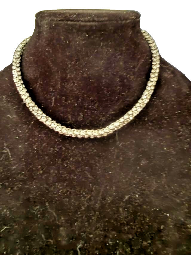 Silver Tone Clear Rhinestone Tennis Choker Necklace 13-16" Adjustable