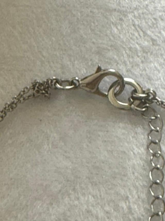 Silver Tone Clear Crystal Heart Station Necklace 17" Rhinestone Statement