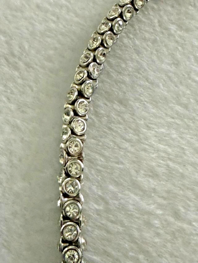 Silver Tone Clear Rhinestone Tennis Choker Necklace 13-16" Adjustable