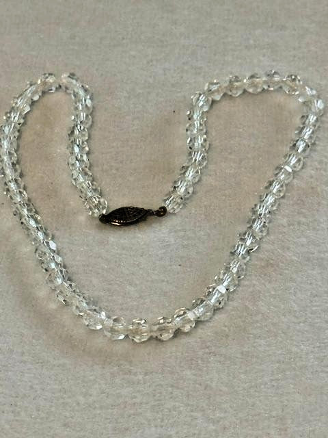 Vintage Clear Faceted Glass Crystal Bead Choker Necklace 15" Filigree Clasp