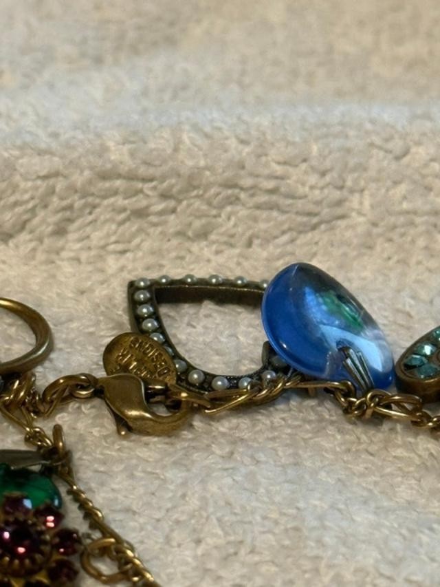 Anne Koplik Designs Charm Bracelet Antiqued Brass Hearts Rhinestone Vintage Styl