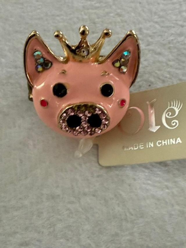 LC Pink Pig Princess Crown Rhinestone Stretch Ring New With Tag