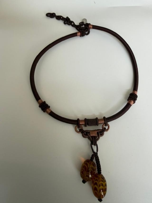 Unbranded Lampwork Glass Bead Dangle Cord Necklace Chinese Knot Boho Artisan