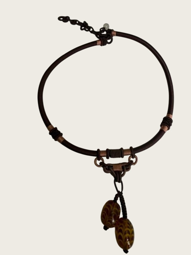 Unbranded Lampwork Glass Bead Dangle Cord Necklace Chinese Knot Boho Artisan
