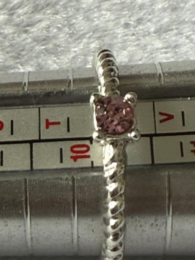 Silver Tone Pink Faceted Stone Solitaire Rope Band Ring Size 10