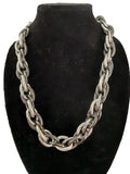 Vintage Silver Tone Chunky Mesh Link Necklace, Alternating Textured Oval Links