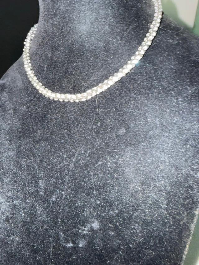 Silver Tone Clear Rhinestone Tennis Choker Necklace 13-16" Adjustable
