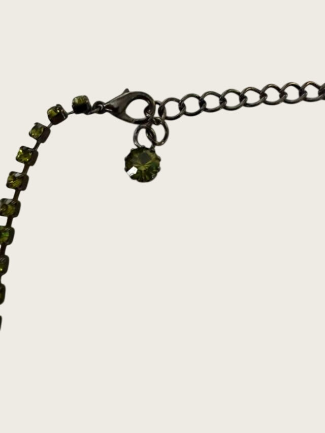 Tiara Misu signed green rhinestone crystal Y-drop lariat necklace