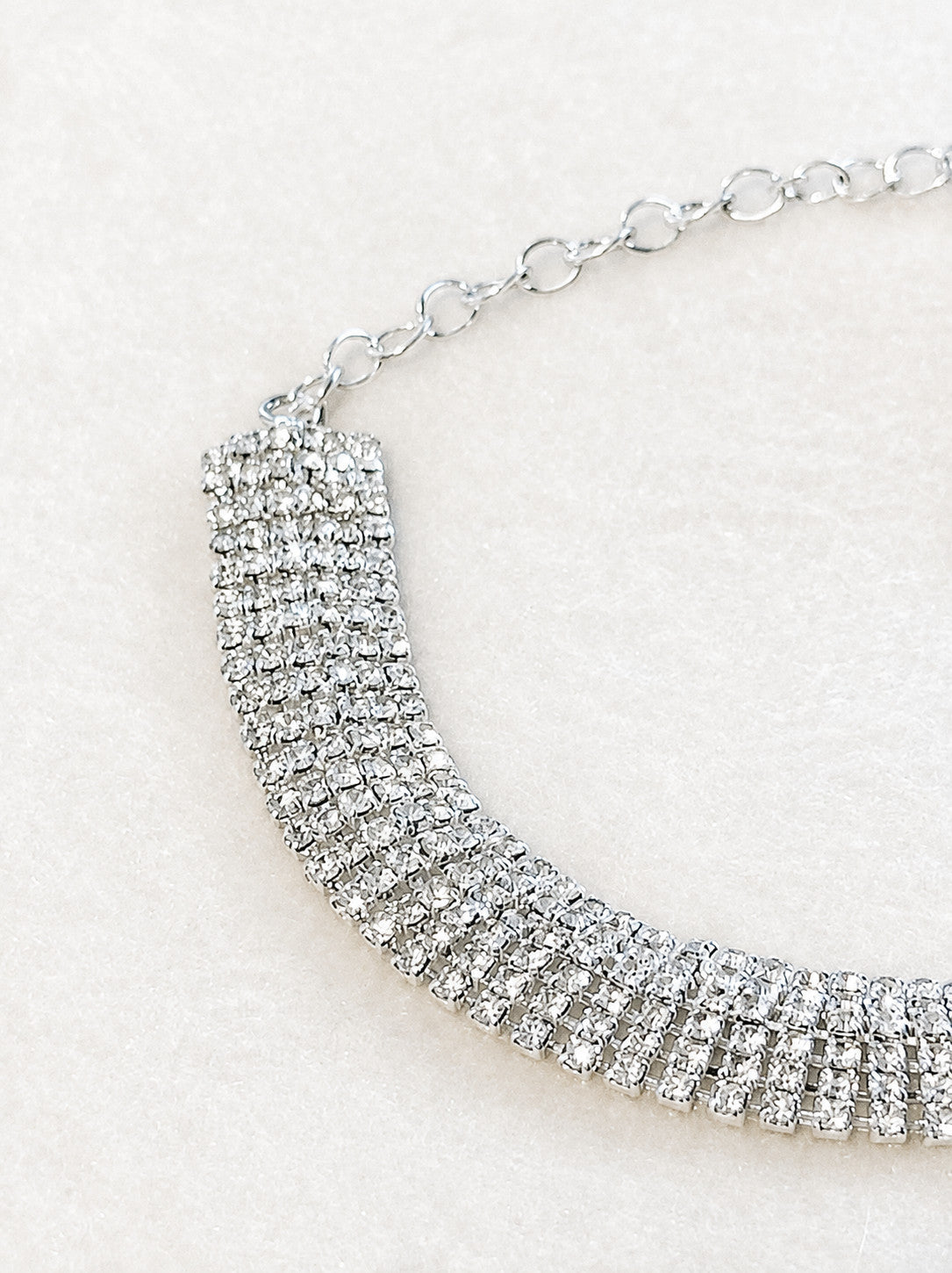 Silver Tone Multi Row Clear Rhinestone Statement Bracelet 9.5 Inch