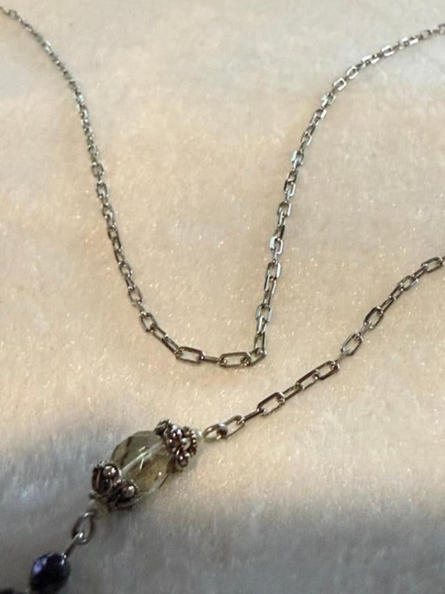 Silver Tone Skeleton Key Charm Necklace Crystal Beads Toggle Clasp 15 Inch