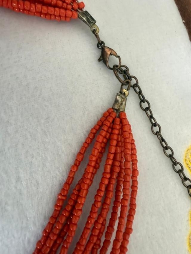 Original Vintage African Ethnic Necklace - Orange - Metal - Maroon - Bohemian