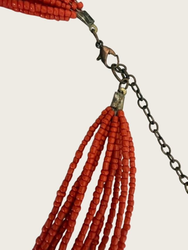 Original Vintage African Ethnic Necklace - Orange - Metal - Maroon - Bohemian