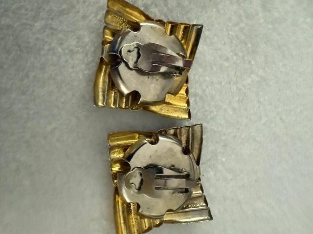 Vintage Gold Tone Textured Square Clip On Earrings 1.25 inches