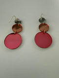 Pink Rose Gold Silver Mirrored Acrylic Disc Dangle Earrings 3"