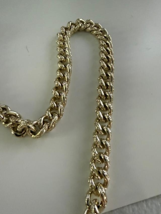 Vintage Gold Tone Curb Chain Necklace Faux Pearl Rhinestone Accent 18"
