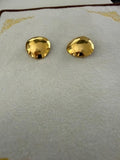 Vintage Gold Tone Hammered Disc Clip On Earrings 1.75" Modernist Unmarked