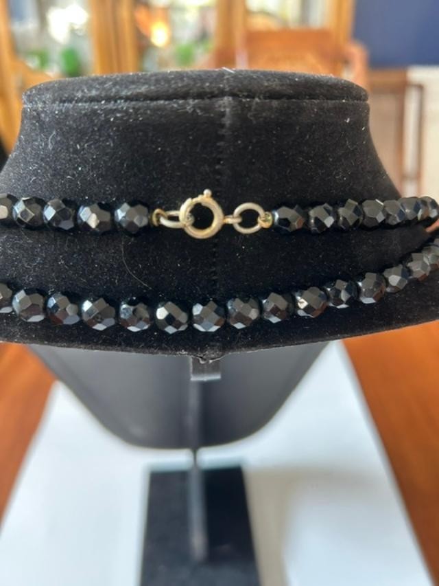 54" Black Faceted Glass Bead Necklace Long Layering Strand