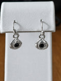 Silver Tone Black Rhinestone Abstract Eye Dangle Fishhook Earrings