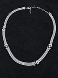 Silver Tone Braided Chevron Link Collar Necklace 16–19 Inch Adjustable