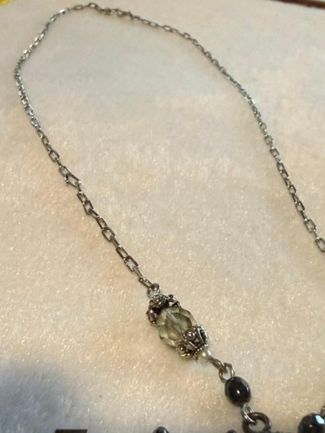 Silver Tone Skeleton Key Charm Necklace Crystal Beads Toggle Clasp 15 Inch