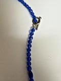 Blue Faceted Glass Bead Necklace 18" AB Accent Silver Tone Toggle