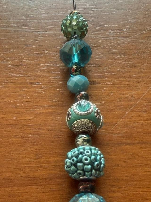 Handmade Turquoise Blue Beaded Statement Necklace Adjustable Boho Artisan OOAK