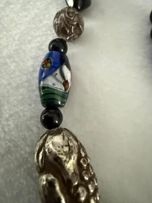 34" Artisan Lampwork Glass Bead Necklace Boho Multicolor Statement
