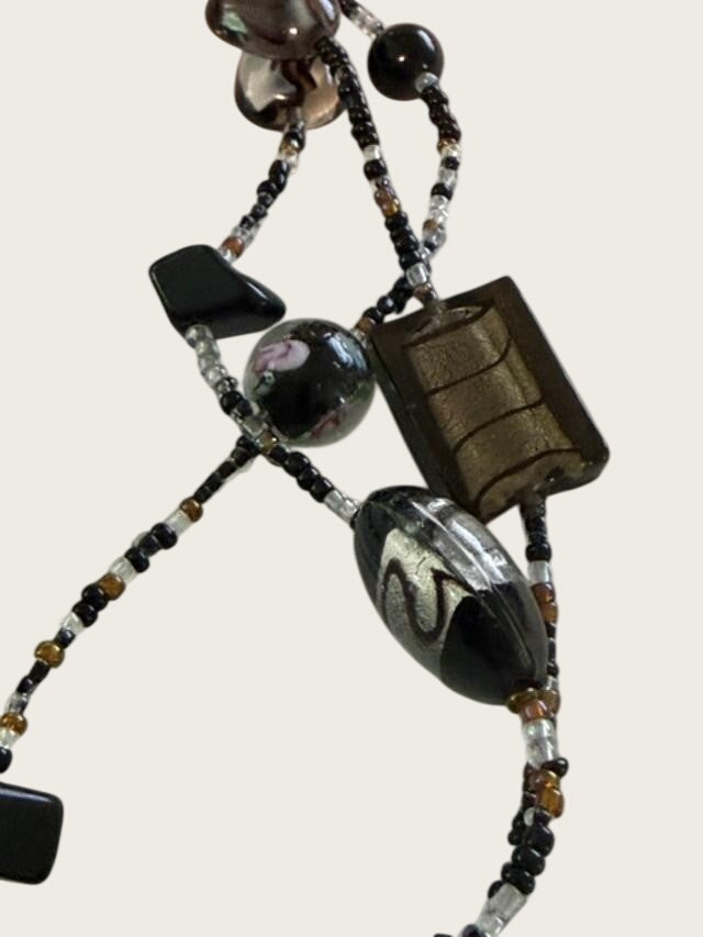 Vintage Tiara Misu Multi Strand Black Gray Glass Bead Statement Necklace
