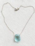Avon Signed 15” Aqua Blue Faceted Pendant Necklace Silver Tone